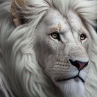 White lion with blue eyes and thick mane on dark background