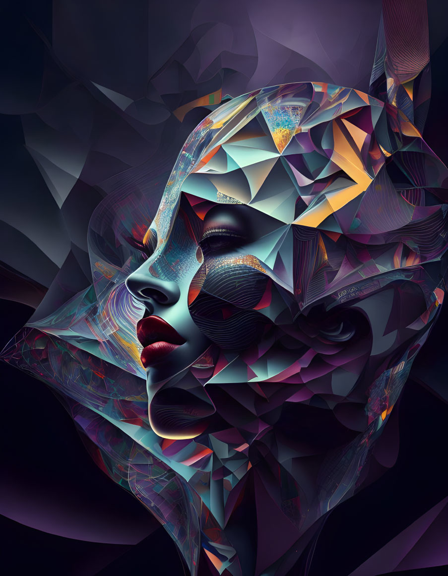 Colorful Geometric Shapes Define Woman's Profile in Abstract Digital Art