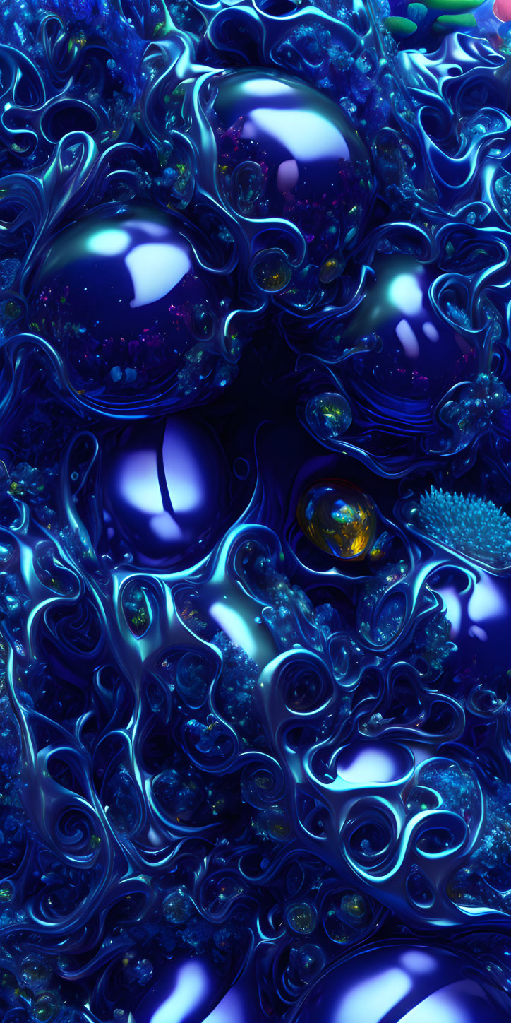 Abstract Blue Swirling Patterns with Luminous Orbs and Textures