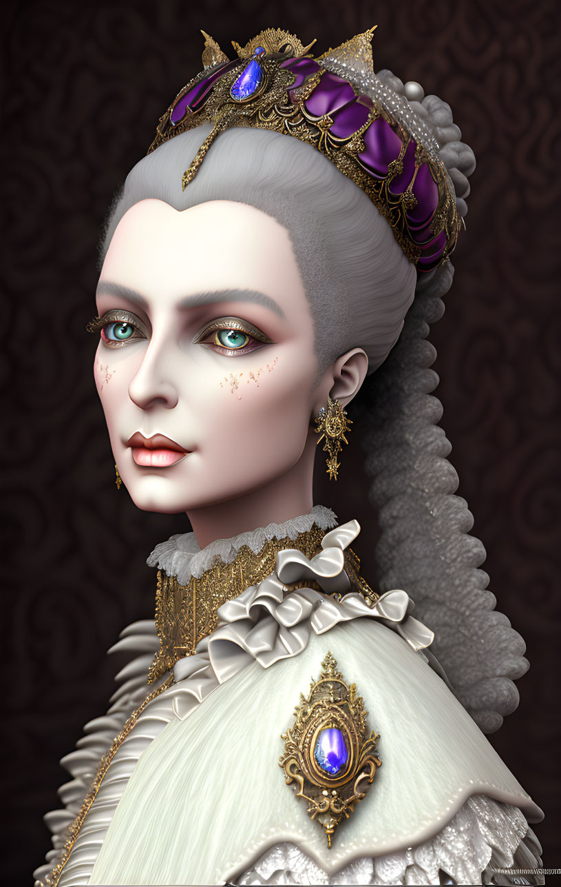 Victorian-themed digital art of a woman with pale skin and gold jewelry