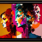 Colorful Abstract Artwork: Woman with Flowing Hair in Black Frame