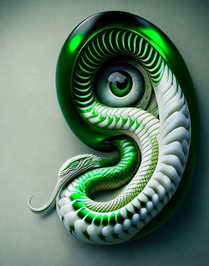 Digital Artwork: Stylized serpent with gleaming scales and human eye.