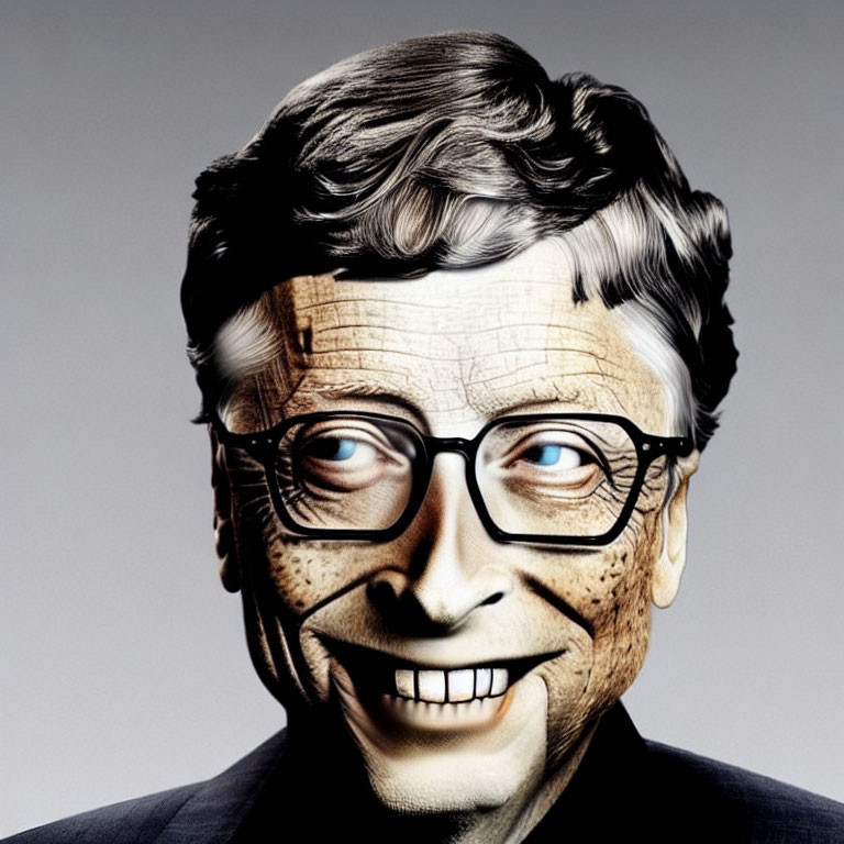 Smiling Person with Glasses and Exaggerated Facial Lines