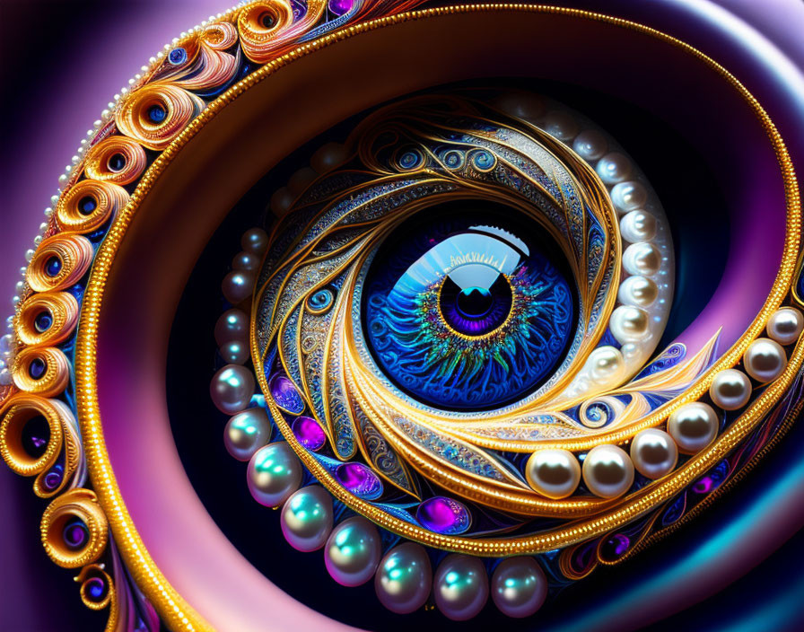 Colorful Digital Artwork: Realistic Eye with Abstract Swirls