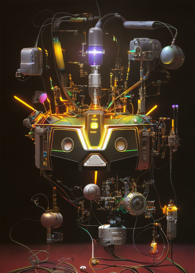 Futuristic digital art of intricate glowing machine