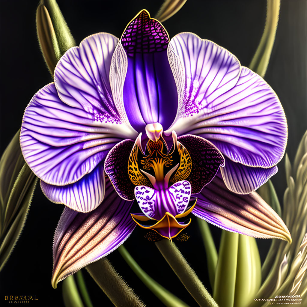 Orchid digital illustration with purple and white patterning