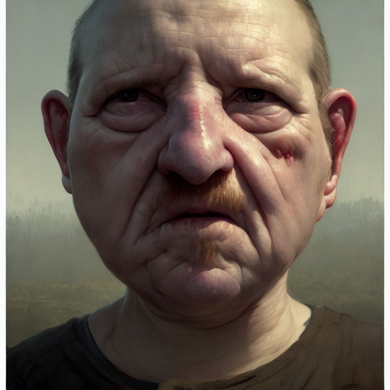 Detailed digital portrait of a man with bruised face and red nose