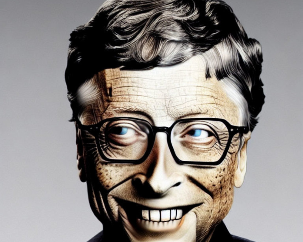 Smiling Person with Glasses and Exaggerated Facial Lines