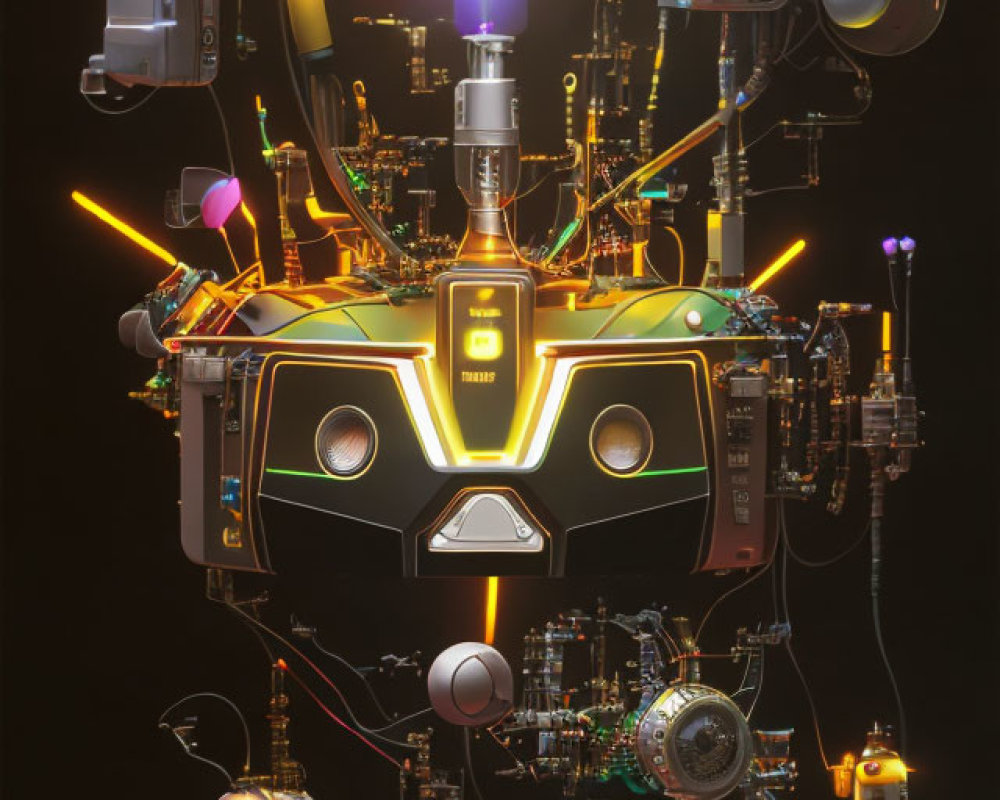 Futuristic digital art of intricate glowing machine