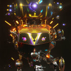 Futuristic digital art of intricate glowing machine