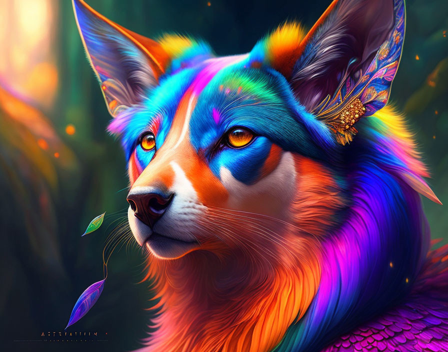 Colorful Fox Digital Artwork with Intricate Patterns