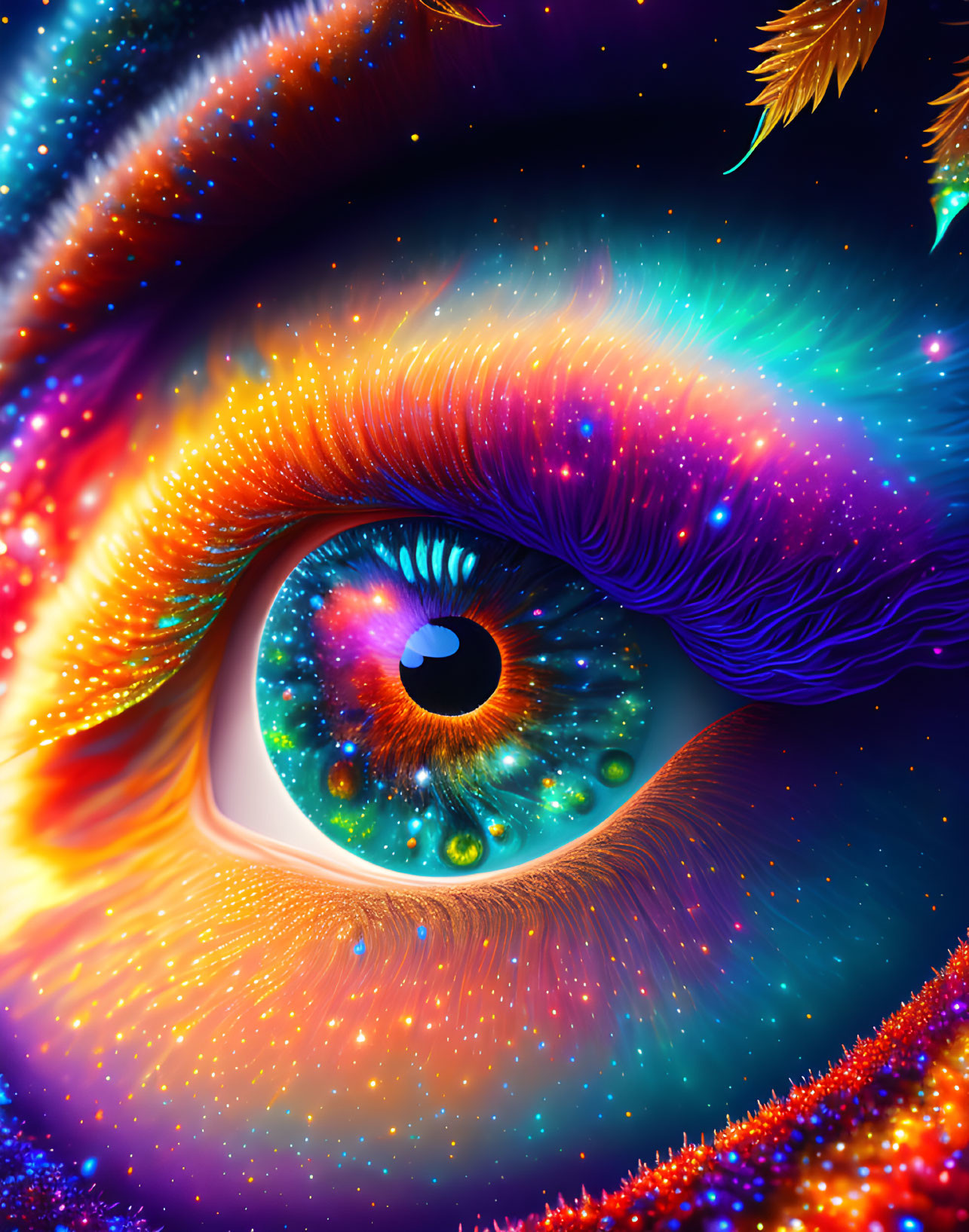 Colorful Cosmic-Themed Human Eye Artwork