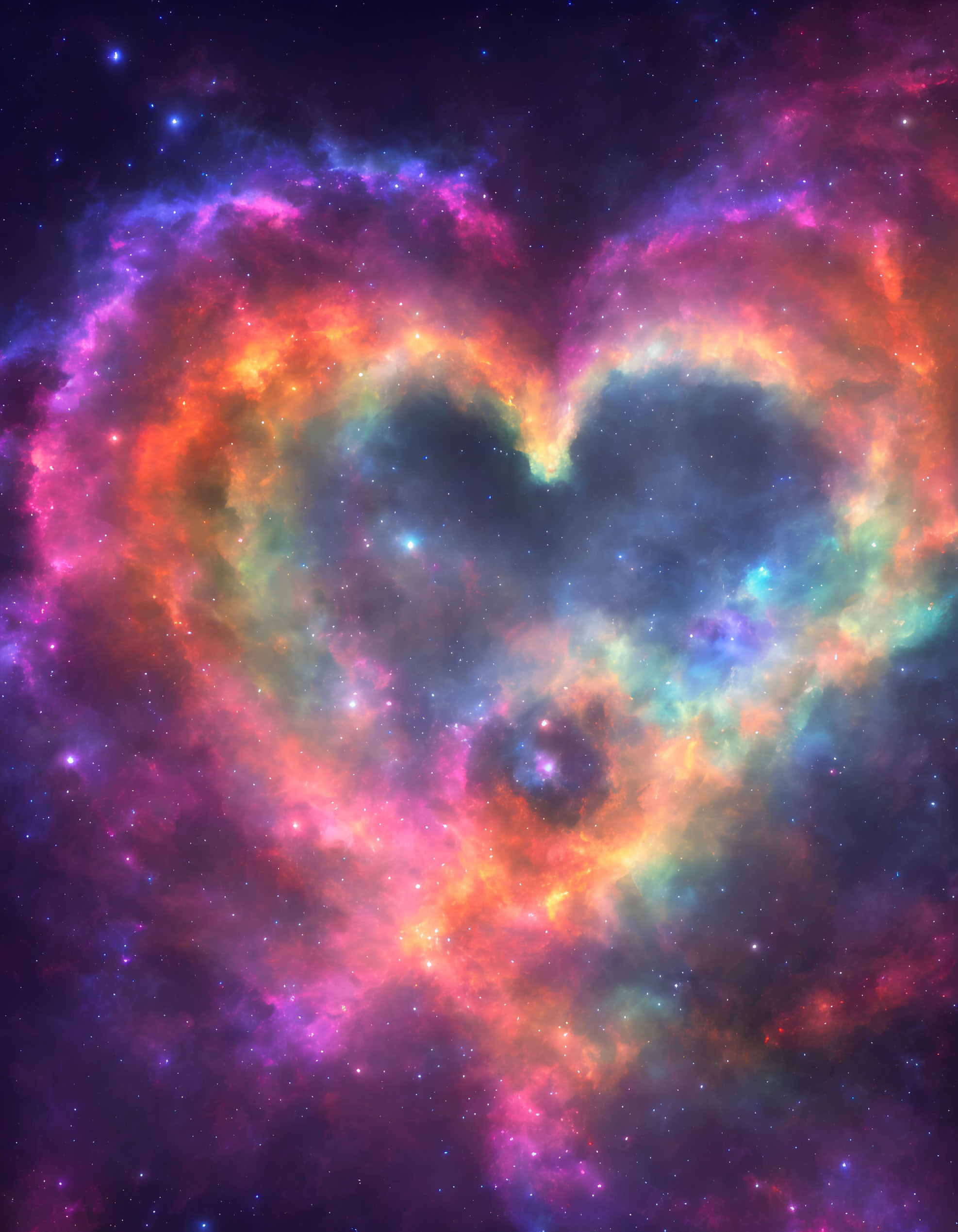 Colorful Heart Nebula in Cosmic Space with Pink, Purple, and Blue Hues