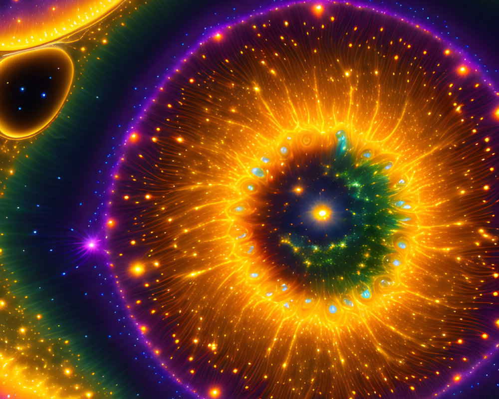 Colorful Digital Fractal Image with Swirling Patterns and Stars