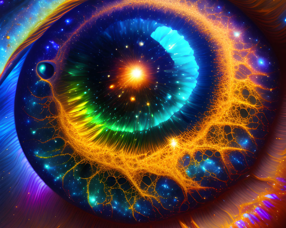 Colorful cosmic eye illustration with stars, nebulas, and gradients