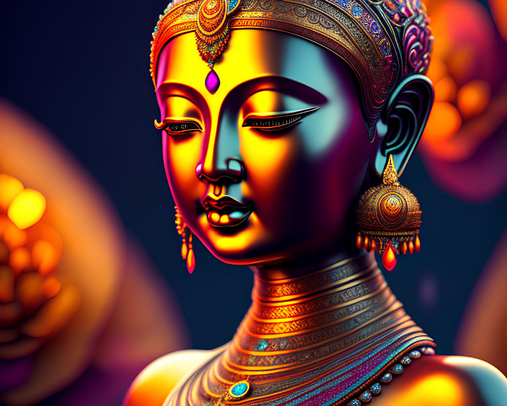 Vibrant digital artwork of stylized female figure with Indian adornments