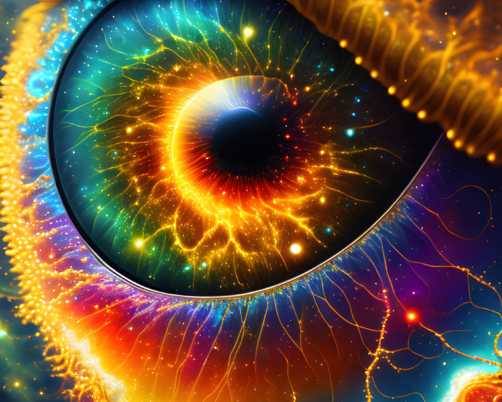 Colorful eye art resembling nebula or galaxy.