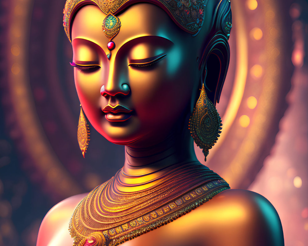 Serene digital art portrait of female figure with South Asian adornments