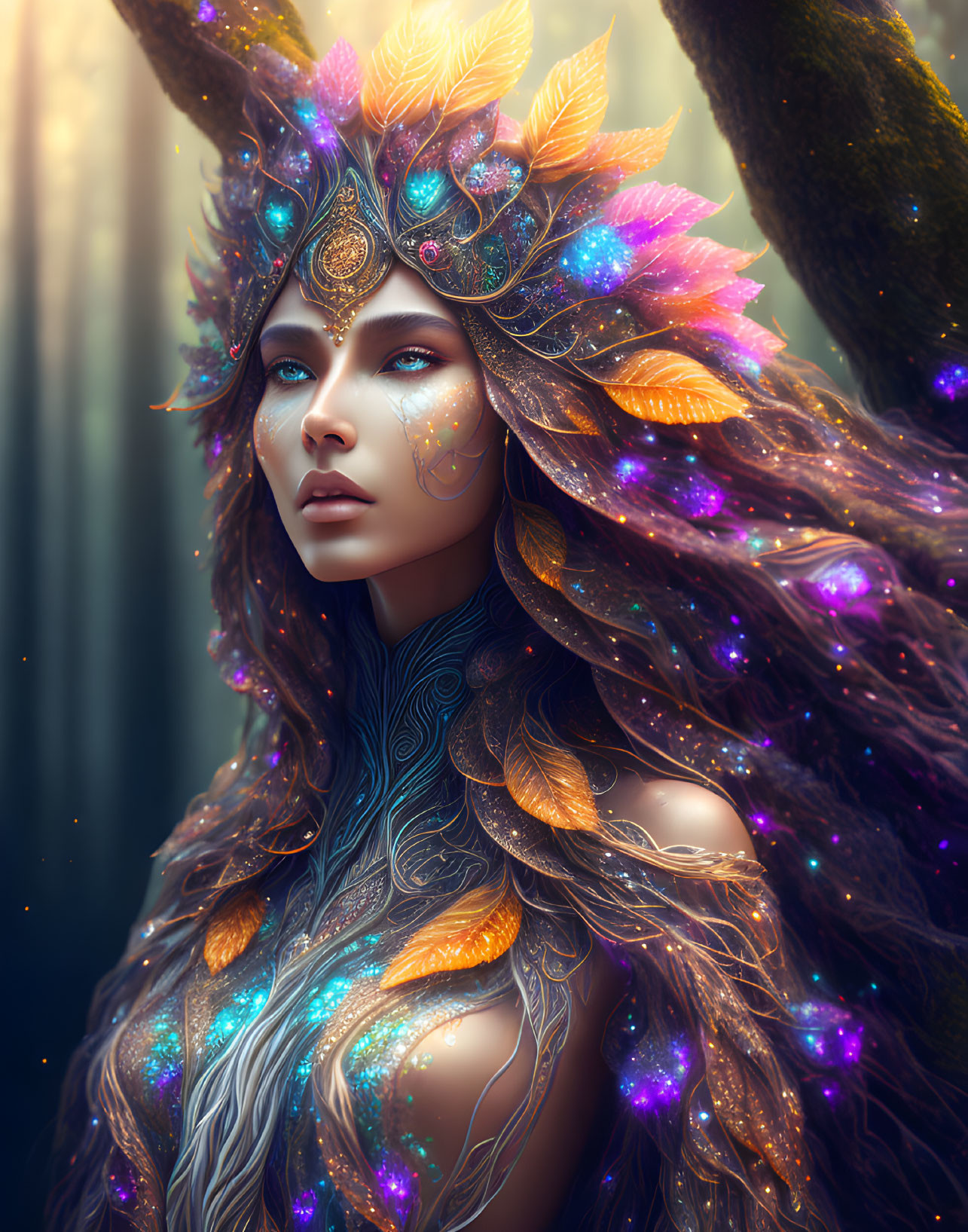 Intricate Crown and Ornate Attire in Fantasy Woman Portrait