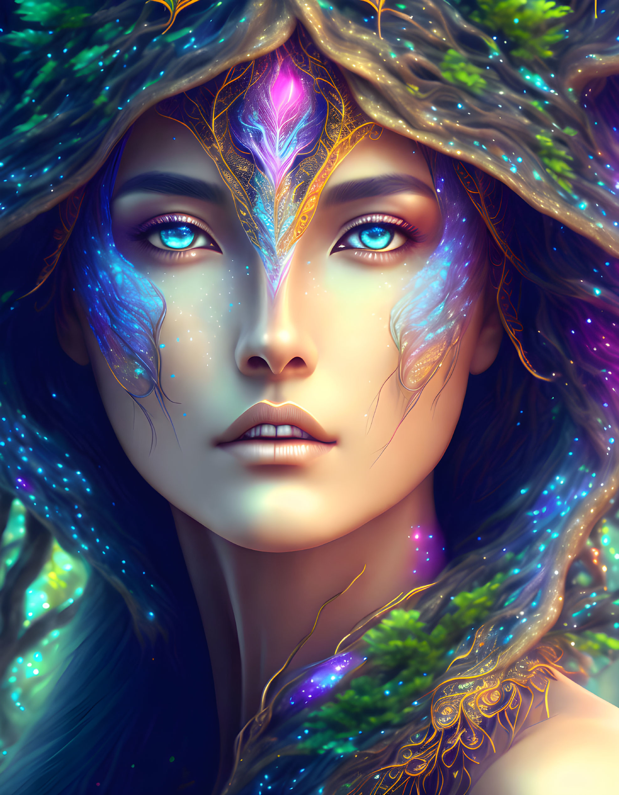 Ethereal female figure with galaxy-themed skin and cosmic crown