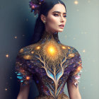 Cosmic-themed digital artwork of a woman in stars and nebulae dress.