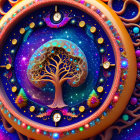 Colorful Cosmic Tree with Celestial Background and Ornate Patterns