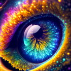 Detailed illustration of a vibrant, colorful eye with fractal patterns