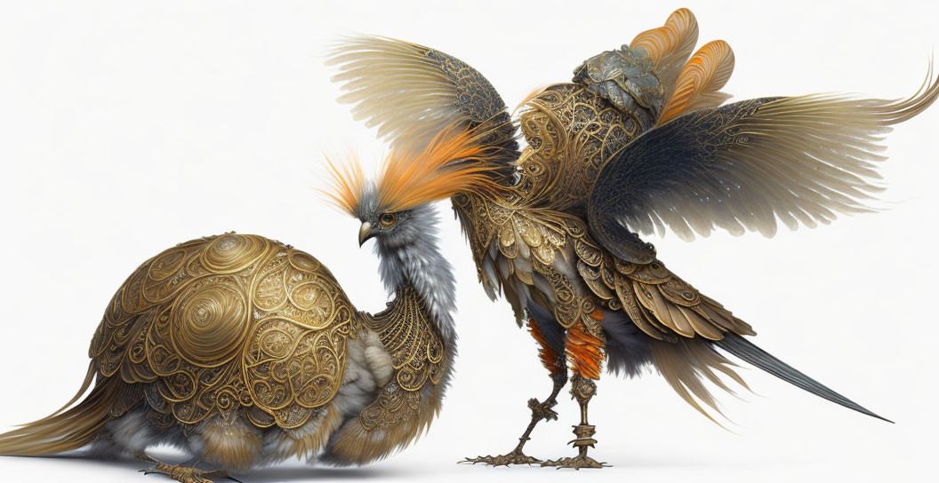 Ornate Mechanical Birds with Elaborate Metallic Feathers