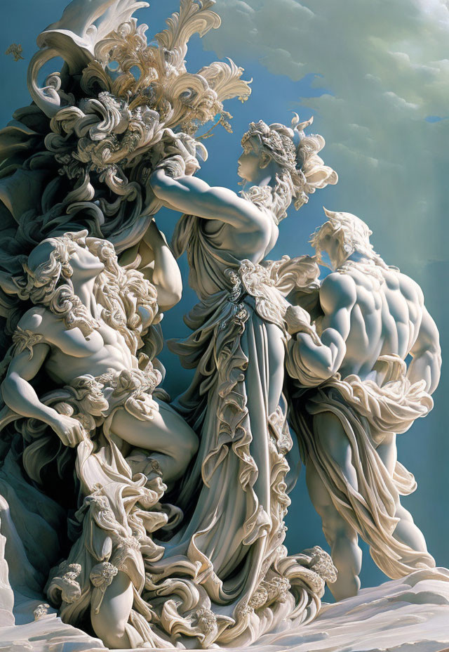 Baroque-style sculpture with dynamic figures and intricate details.