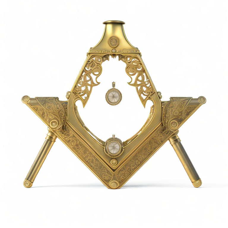 Intricate Golden Sextant with Compasses on White Background