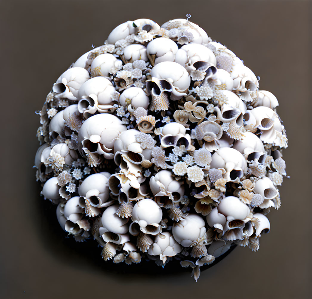 Marine life forms and sea shells in spherical composition