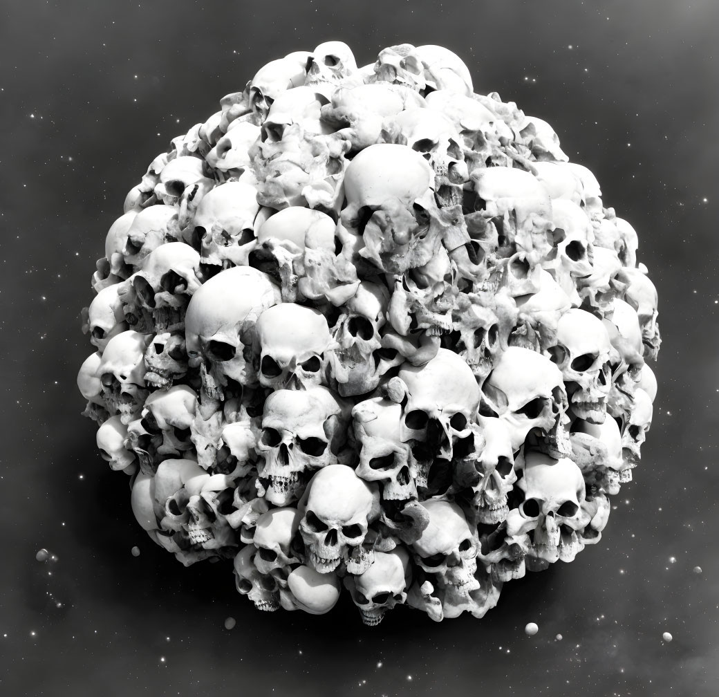 Skull Sphere Against Dark Background with Dust Effect