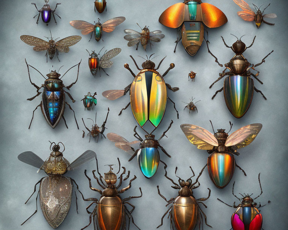 Metallic Beetles Collection: Detailed Symmetrical Patterns in Various Colors