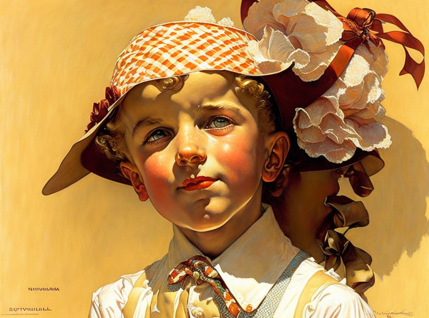 Child with Tear Wearing Hat and Pretzel Necklace in Oil Painting