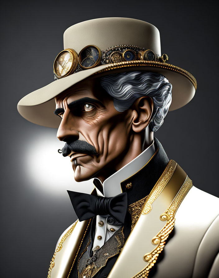 Distinguished man with mustache in steampunk attire