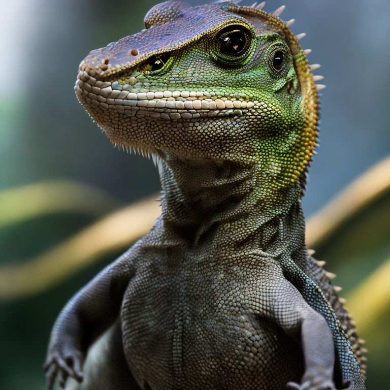 Detailed Close-Up of Green Lizard with Textured Skin