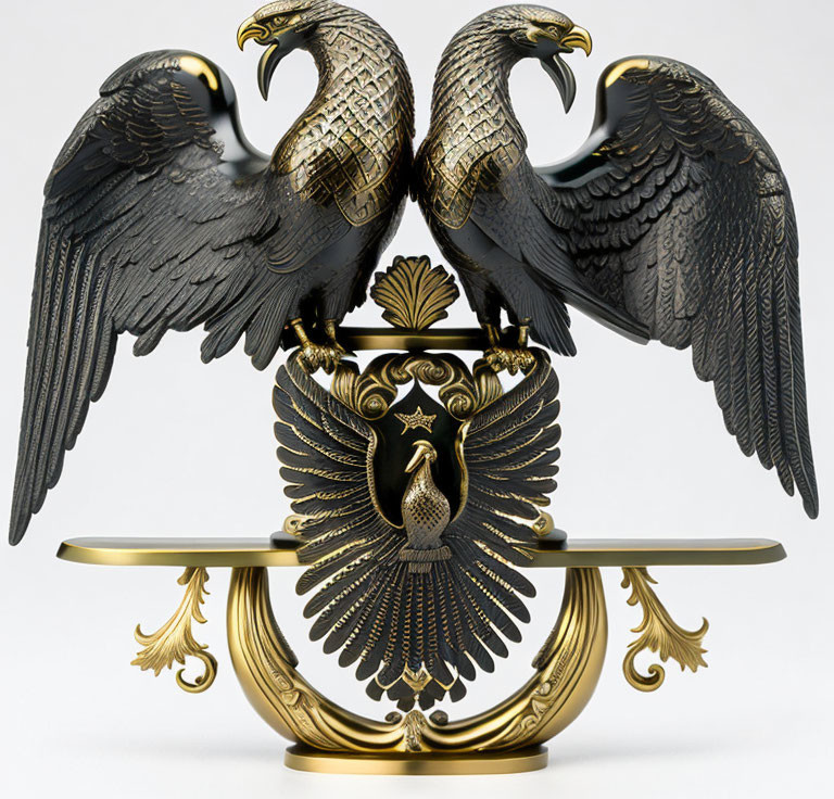 Intricate double-headed eagle sculpture with gold and black detailing