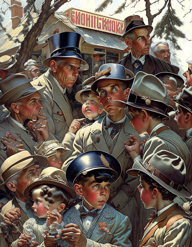 Illustration of diverse group in uniforms looking up