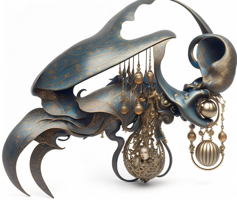 Intricate Fantasy Sculpture with Ornate Wings and Surreal Face