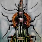 Dark and golden patterned violin on cracked blue-grey background