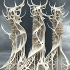 Surreal architecture with bone-like structures and cellular window patterns