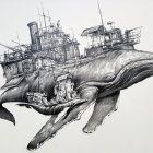 Whale and battleship fusion artwork with intricate mechanical details