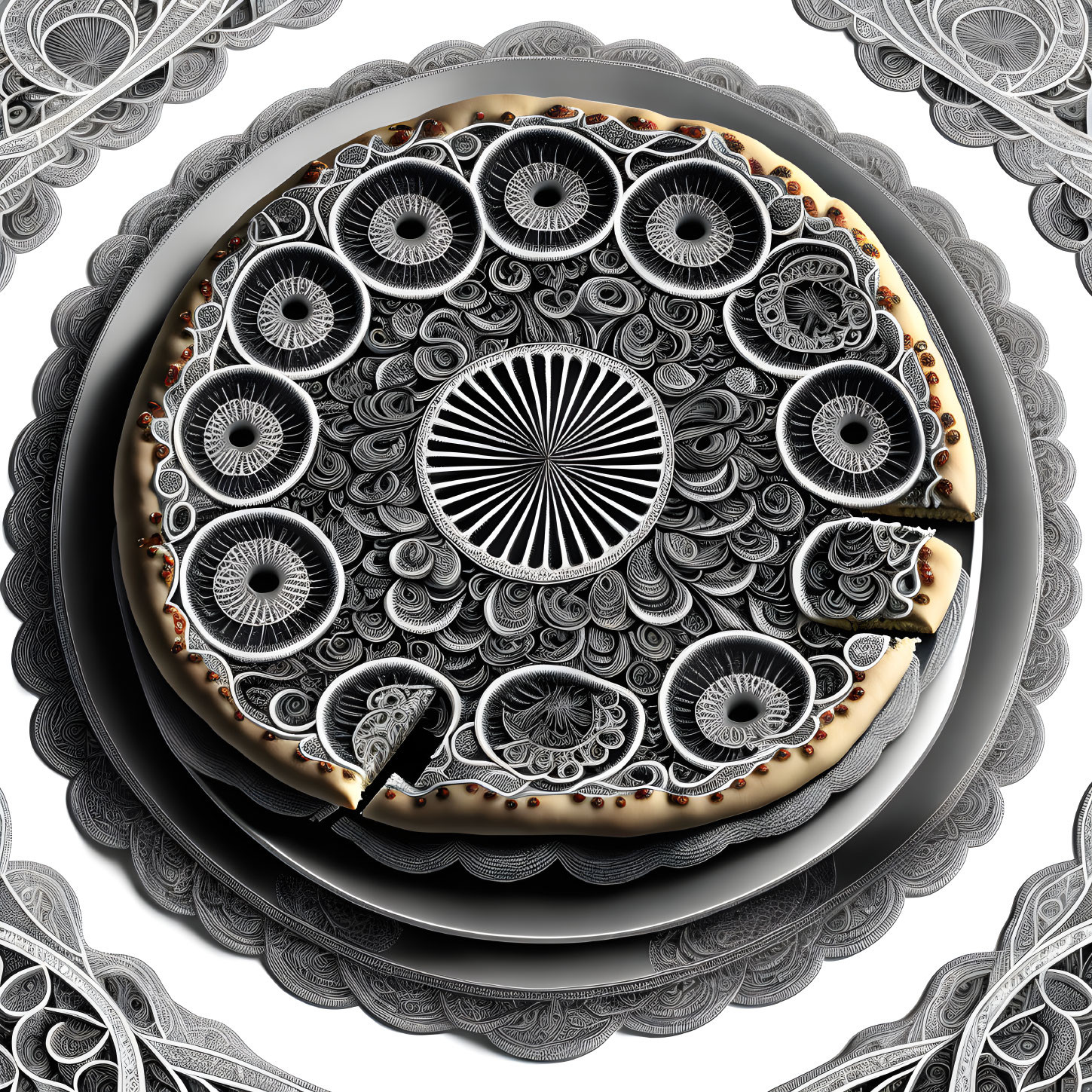 Detailed Black and White Mandala with Symmetrical Patterns