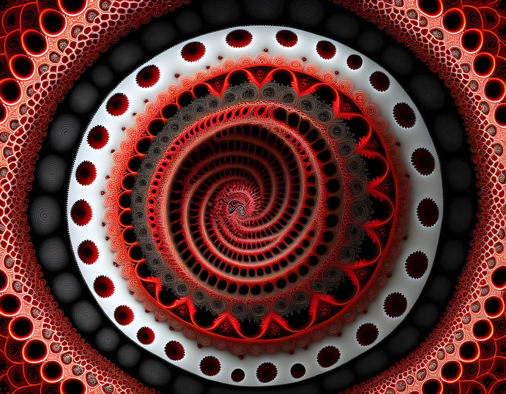 Detailed Red and Black Fractal Spiral Art