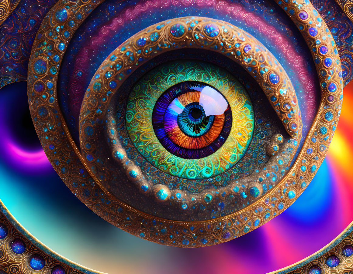 Colorful Fractal Patterns Surround Realistic Eye