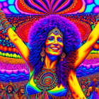 Colorful Psychedelic Image of Woman with Afro and Crowd