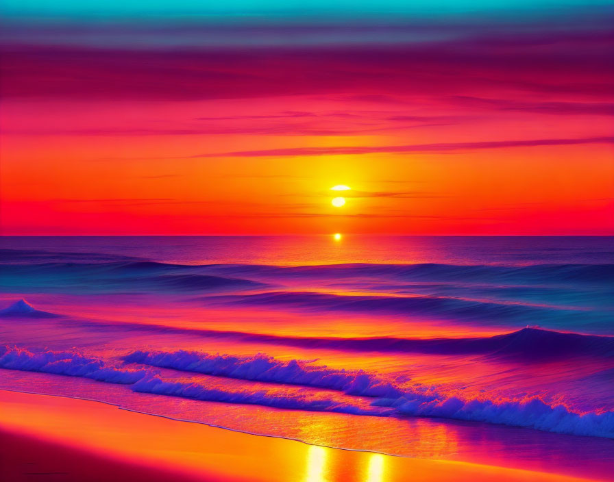 Colorful Ocean Sunset with Purple, Pink, Orange, and Red Hues