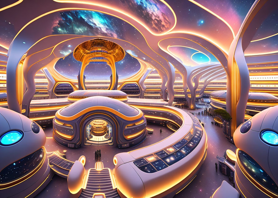 Organic Architecture and Glowing Elements on Futuristic Space Station