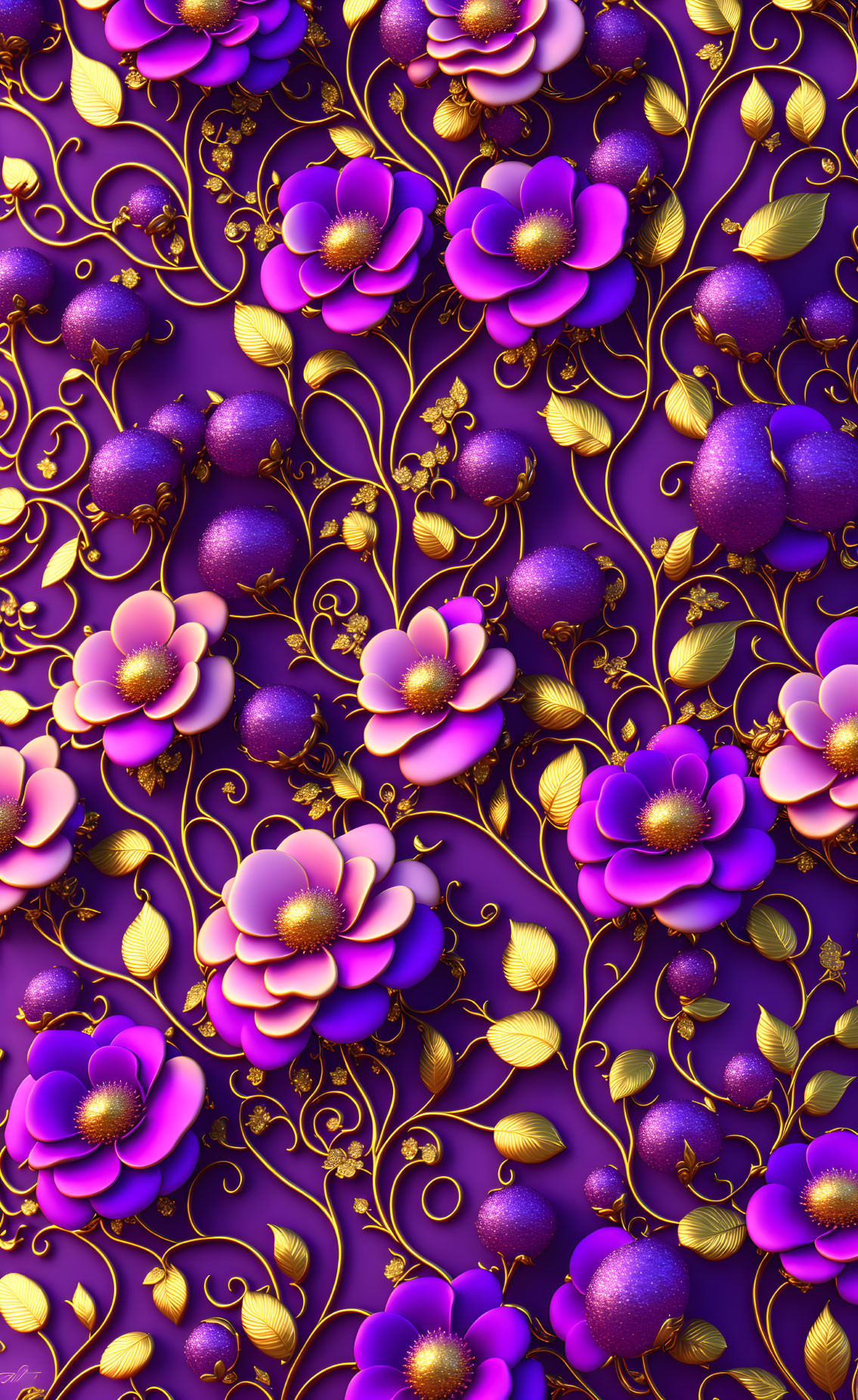 Purple and Yellow Floral Pattern on Deep Purple Background