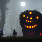 Giant Smiling Creature in Night Forest Scene